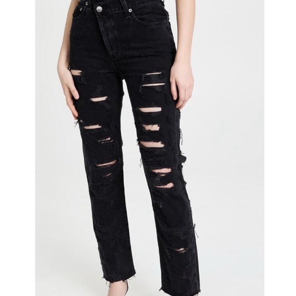 Agolde Criss Cross Black Distressed Women Jeans
